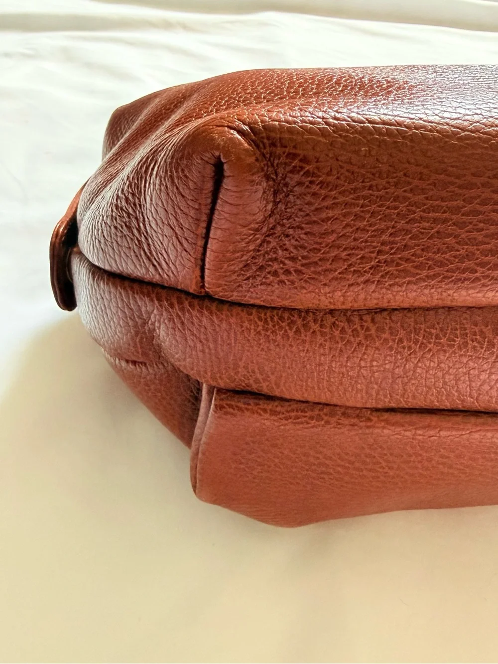 Vintage DESMO Brown Pebbled Leather Structured Top Handle Handbag Gold Hardware